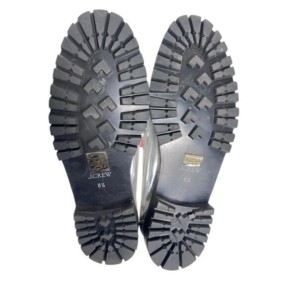 J Crew Silver Patent Leather Loafers Womens 8.5 Slip On Holiday Preppy Academia - Picture 6 of 10